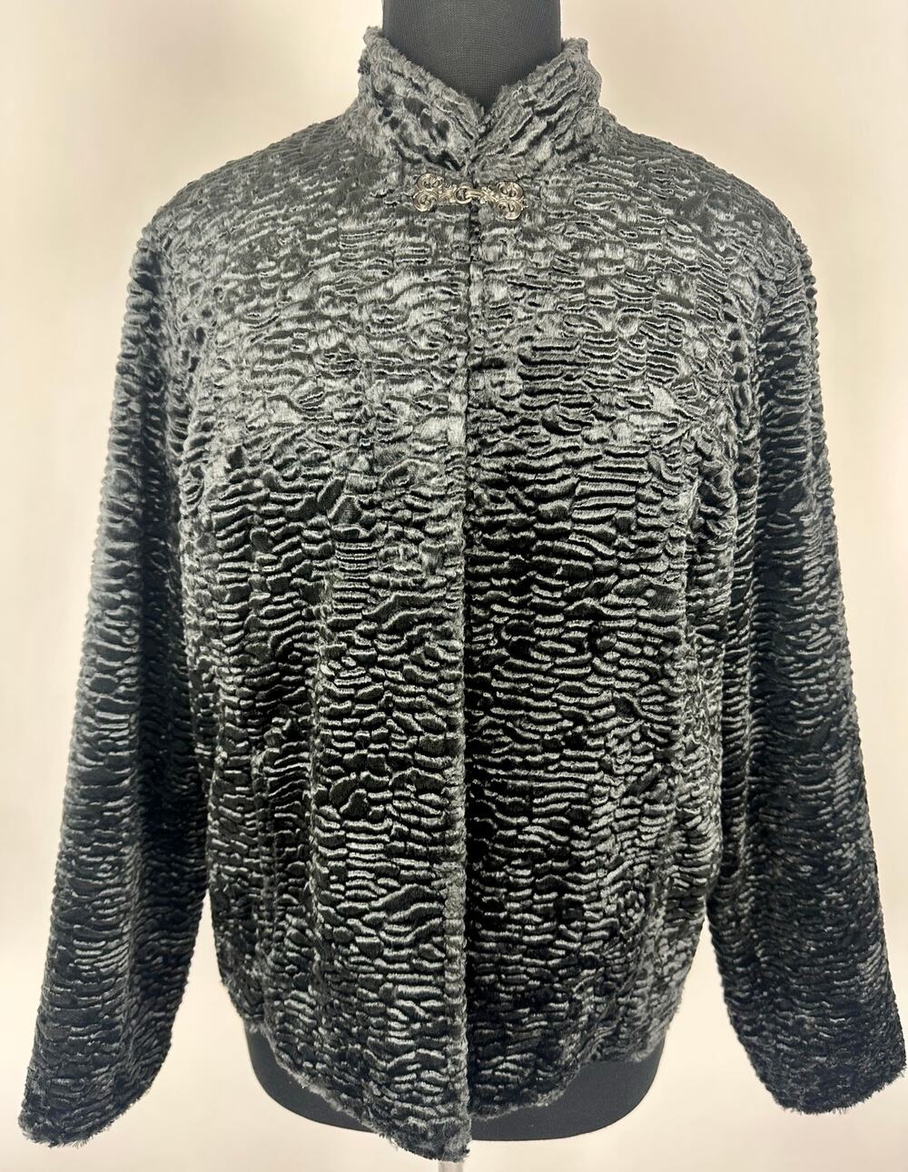 VTG Black Faux Persian Curly Lamb Fur Astrakhan Jacket Regency Victorian Goth M